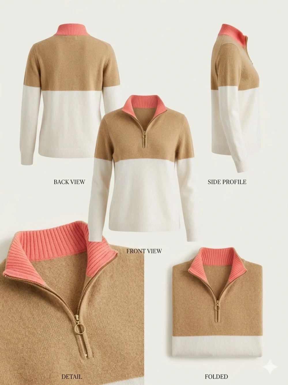 J. Crew Coral and Camel Half-Zip Wool blend Sweater